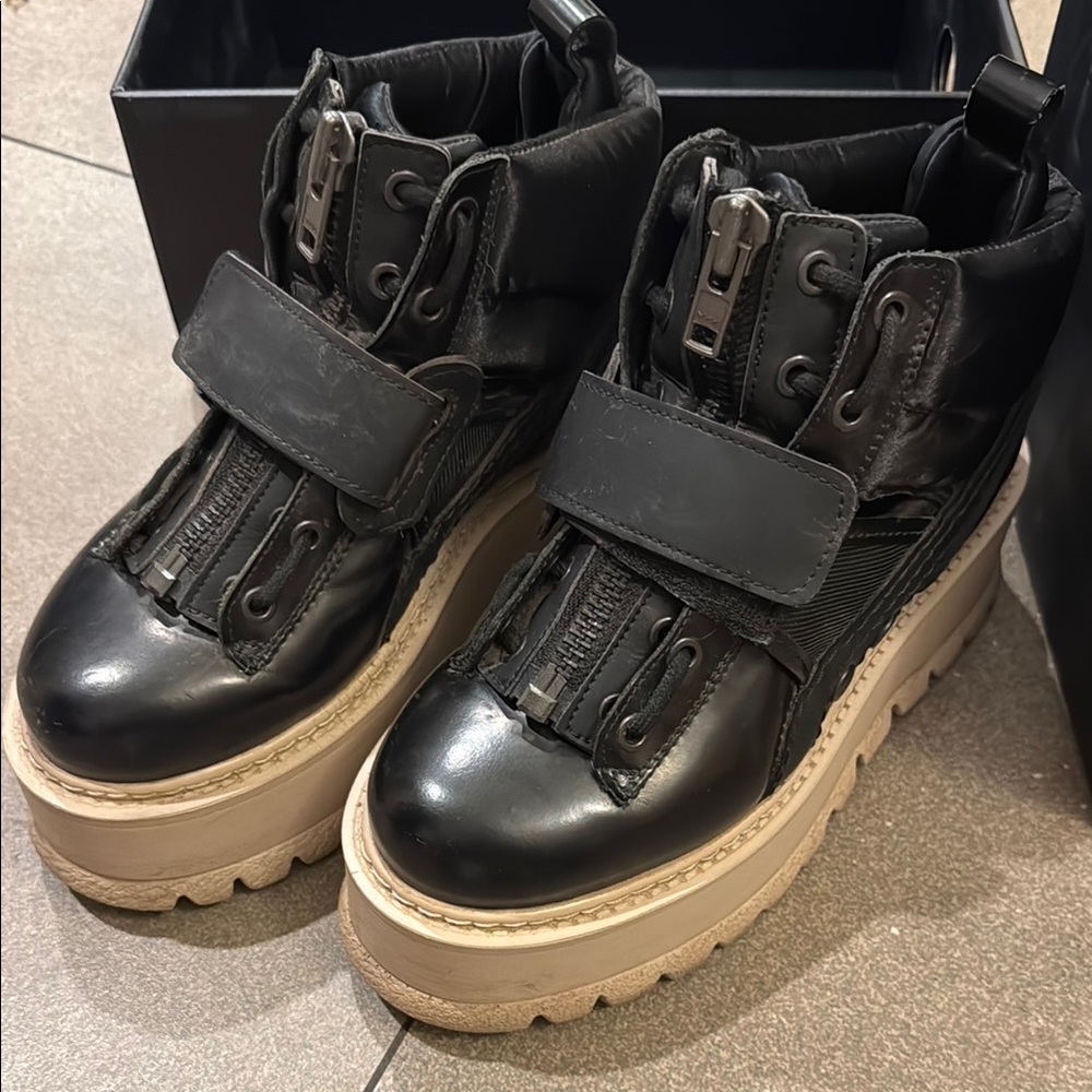 fenty puma Black High-Top Sneakers with Beige Soles